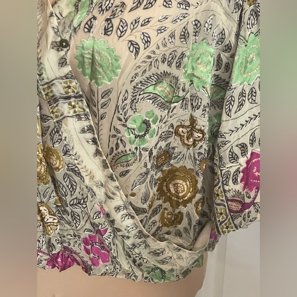 Anthropologie Floreat Japonica Floral Silk Blend Velvet Wrap Blouse Small - Picture 10 of 12